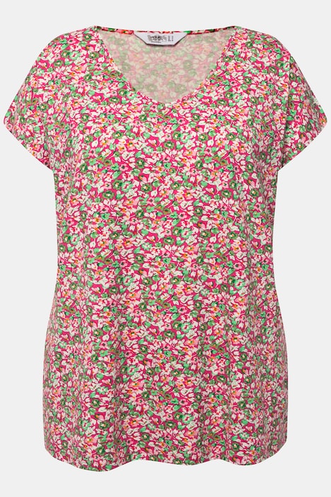 T-Shirt, Blümchen, V-Ausschnitt, Halbarm