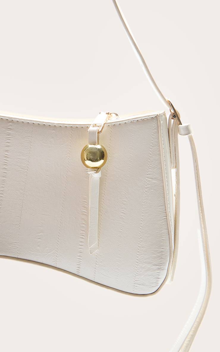 Crème Sac À Épaule Perlé Incurvé Effet Croco