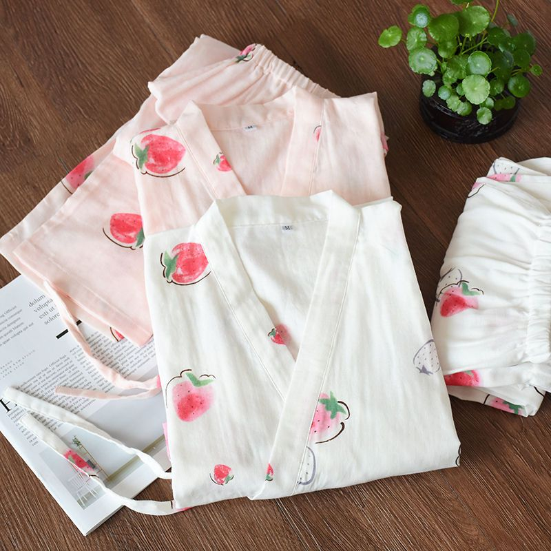 MelMount - Pyjamaset: bedrukte kimonotop met elleboogmouwen + broek