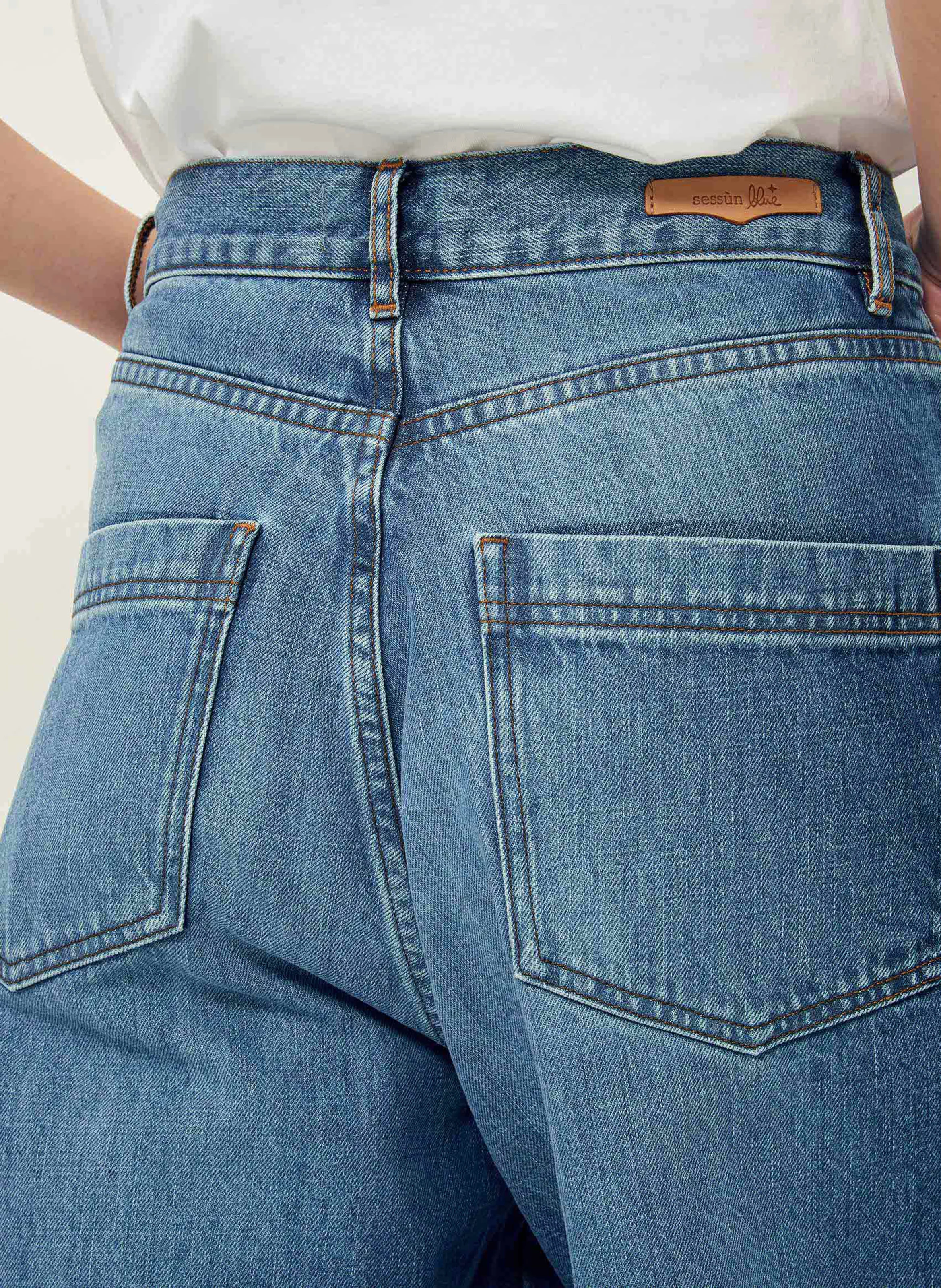 PAPERLOVE - Jean large taille haute en coton | Bleu