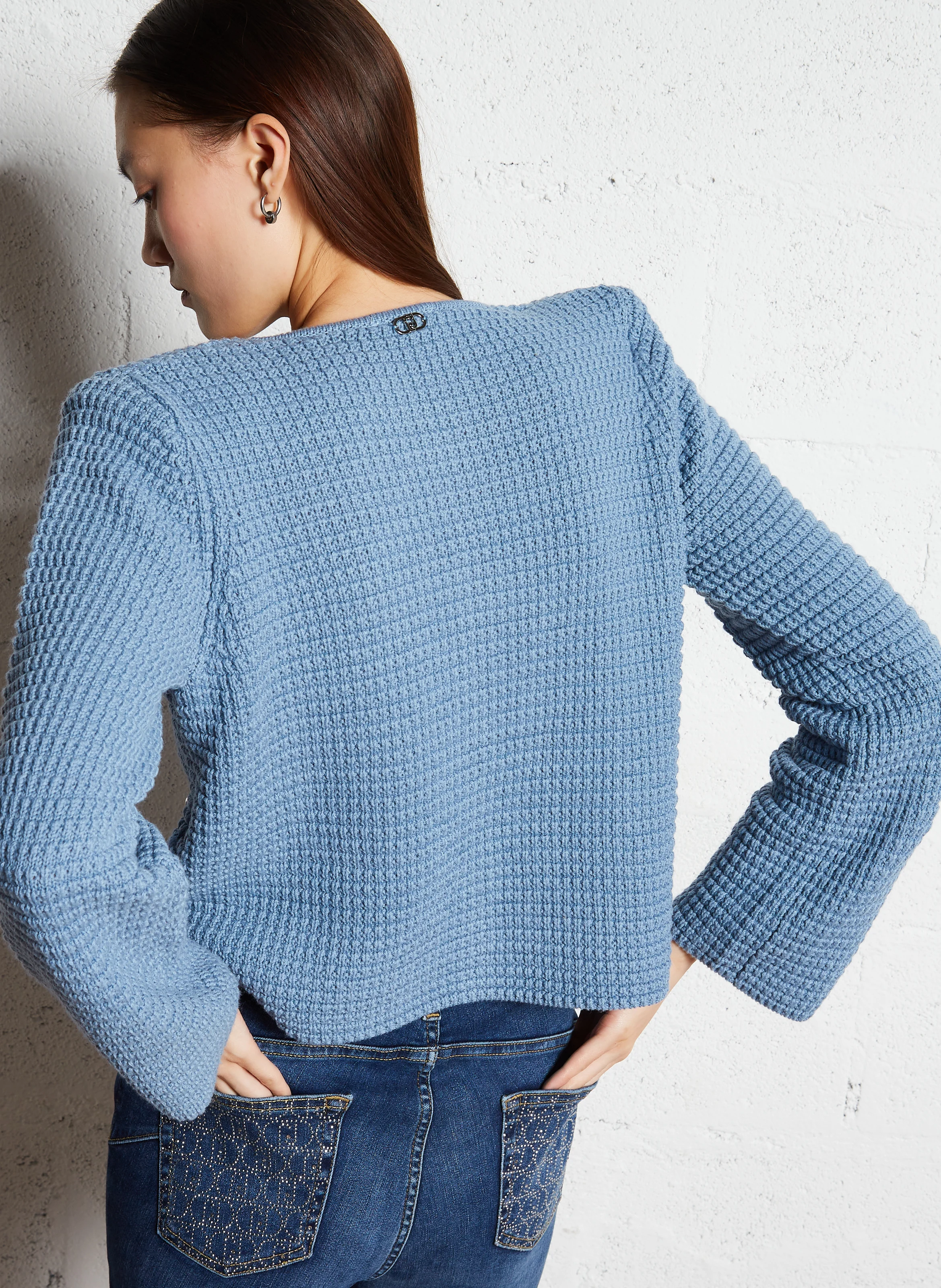 Gilet col rond en coton mélangé | Bleu