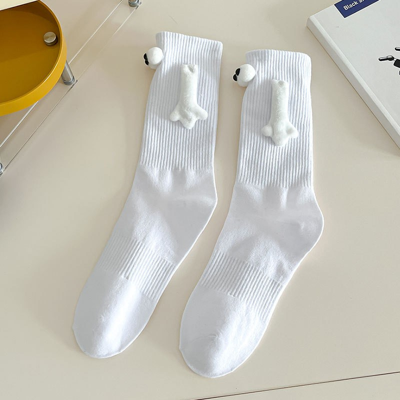 (1 Paar) Unisex Socken Fashion Strümpfe Couple Socks Füsslinge mit Augen / Magnetischen Händen (One Size) - Weiss