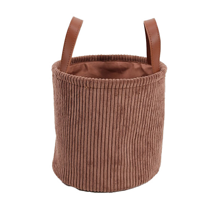 Lot de 2 paniers ronds en velours marron avec poignées