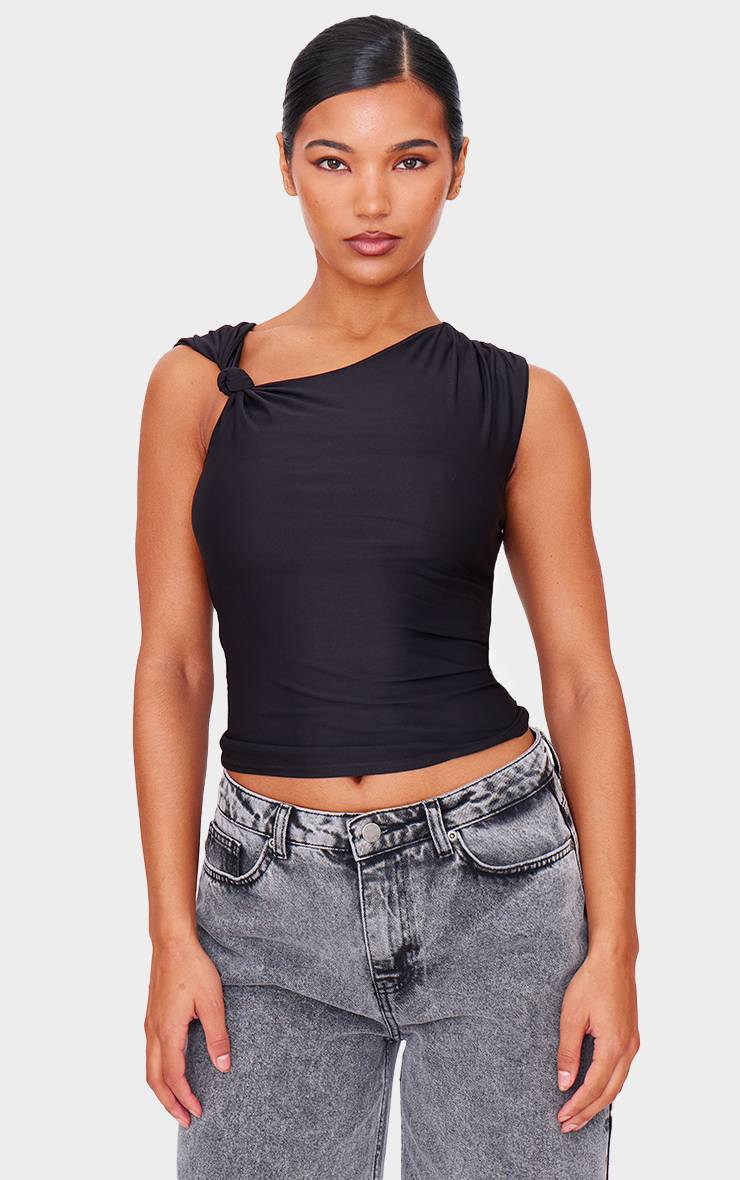 Noir Top Long En Jersey Satiné Avec Détail Nœud Sur Les Bretelles