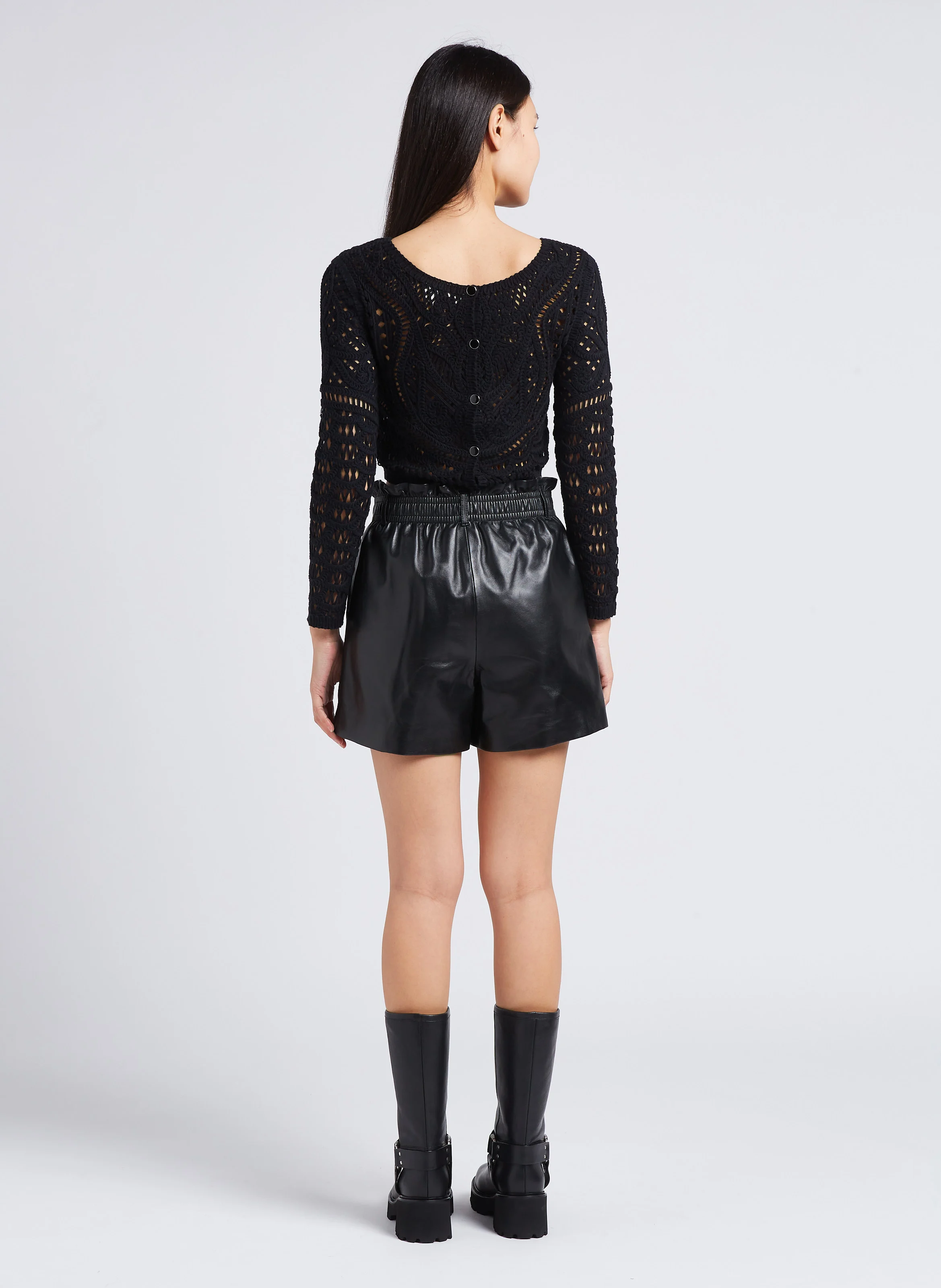 AGLAE - Short taille haute en cuir | Noir