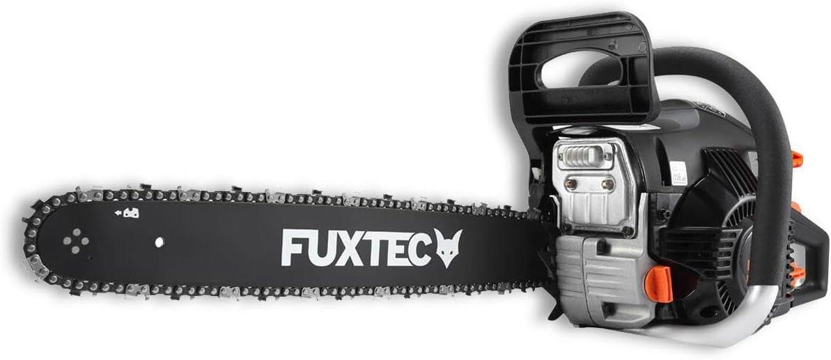 FUXTEC Benzin Kettensäge FX-KSP354 – Motorsägen Leisatung 2,2KW/ 54ccm Hubraum & EASY-Start – Schwertlänge 18 Zoll – Gewicht von 5,47Kg / Notstopp-Kippschalter