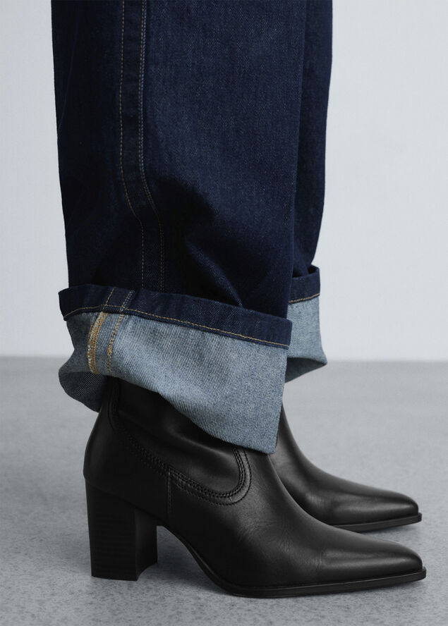 MANGO Leather pointed ankle boots Black