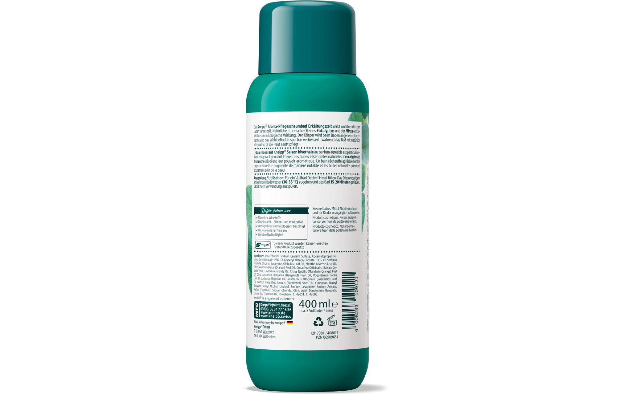 Aroma-Pflegeschaumbad Erkältungszeit 400 ml1 StückBade-Zusatz mit natürlichen ätherischen Ölen