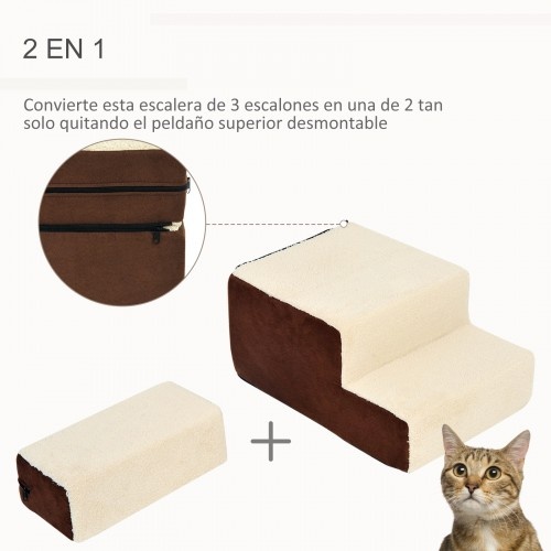 Escada para gatos PawHut de 3 degraus, marrom e bege
