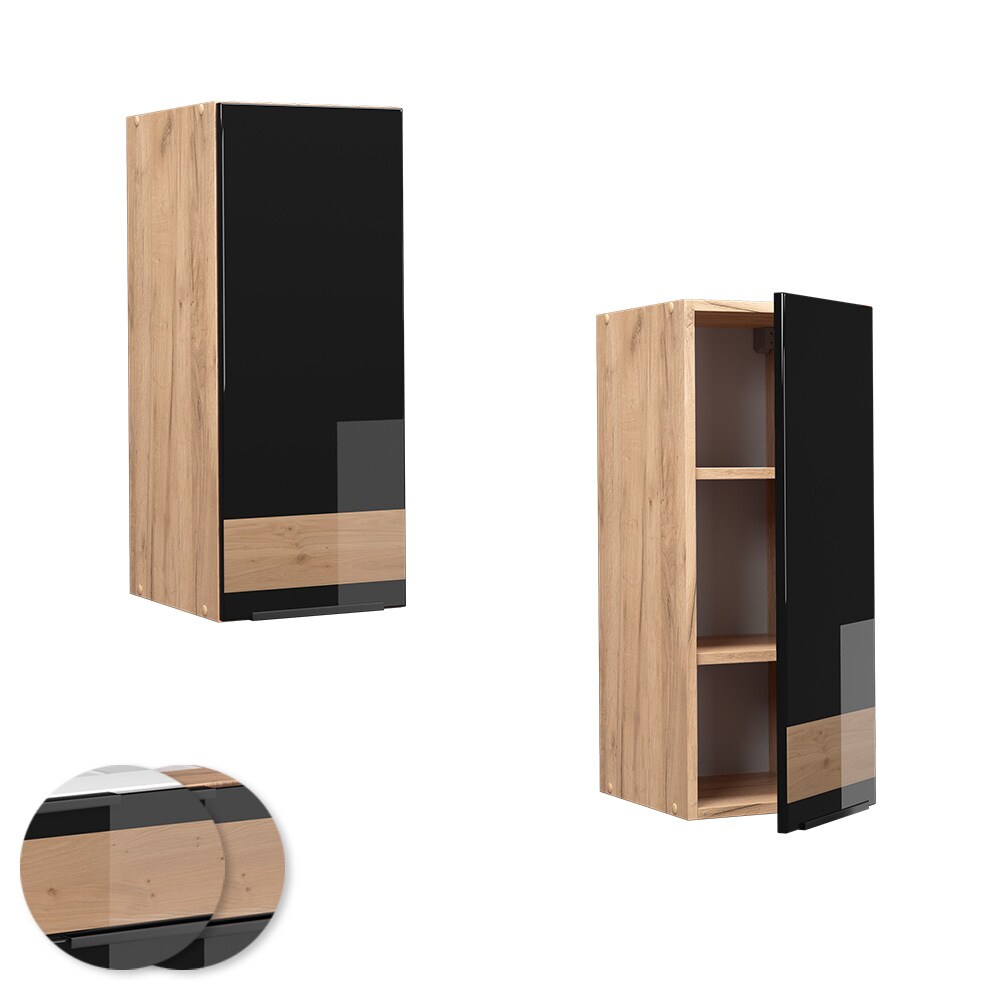 Vicco Hängeschrank Küchenschrank Küchenmöbel Fame-Line Eiche Schwarz 30 cm modern Hochglanz