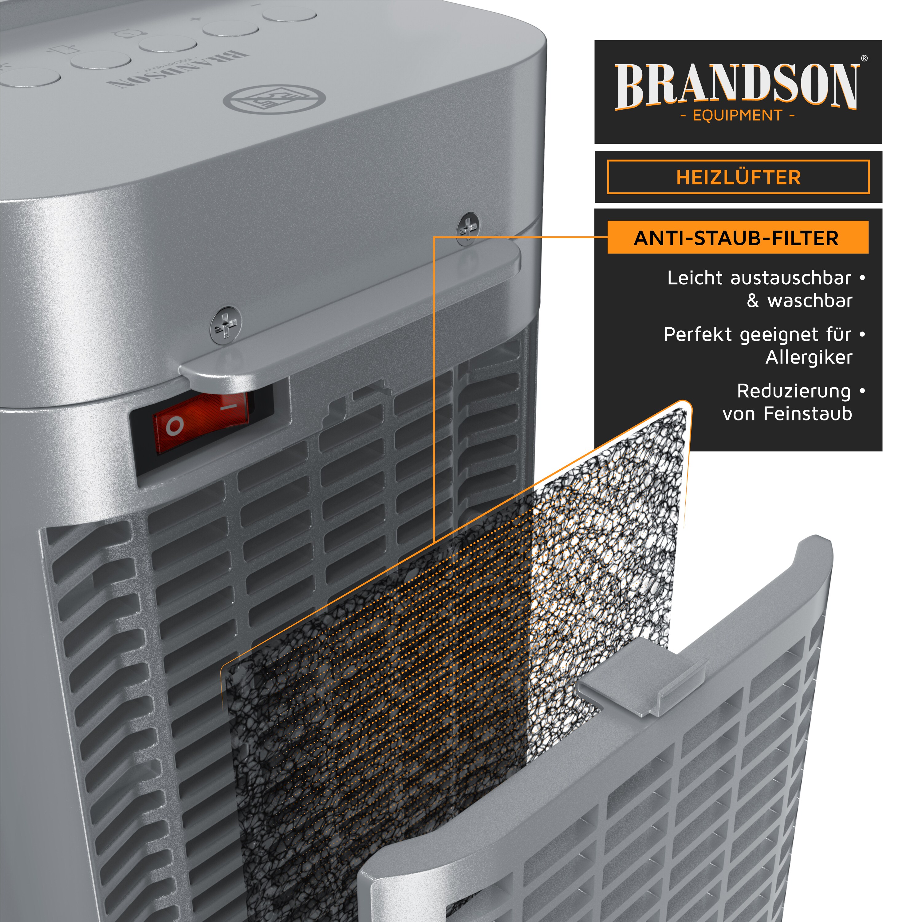 Brandson 2000W Keramik Heizlüfter, energiesparend, leise, Oszillationsfunktion 35°, Überhitzungsschutz, Automatische Abschaltung, Umkippschutz