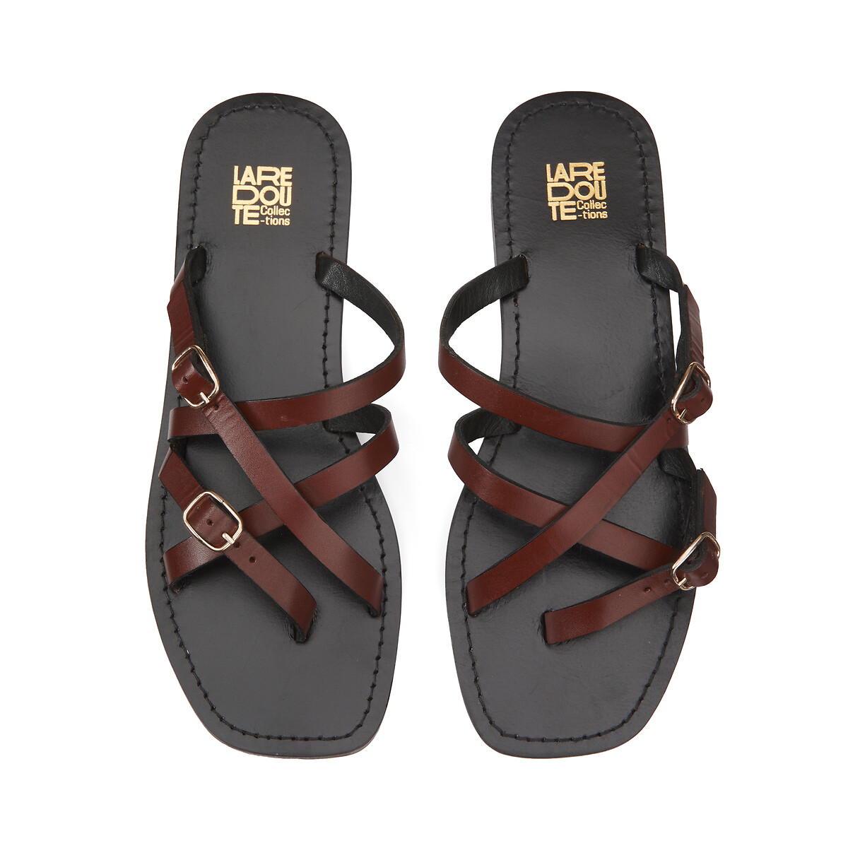COLEÇÕES LA REDOUTE<br>Mules de couro, tiras estreitas e fivelas