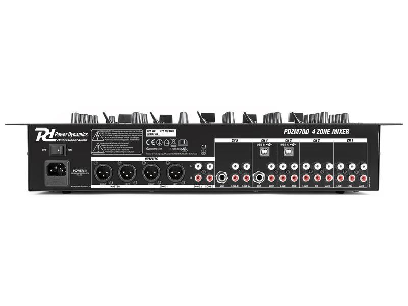 Power Dynamics Verstärker Pro PDZM700 Analoger 6-Kanal 4-Zonen Mischer, 19
