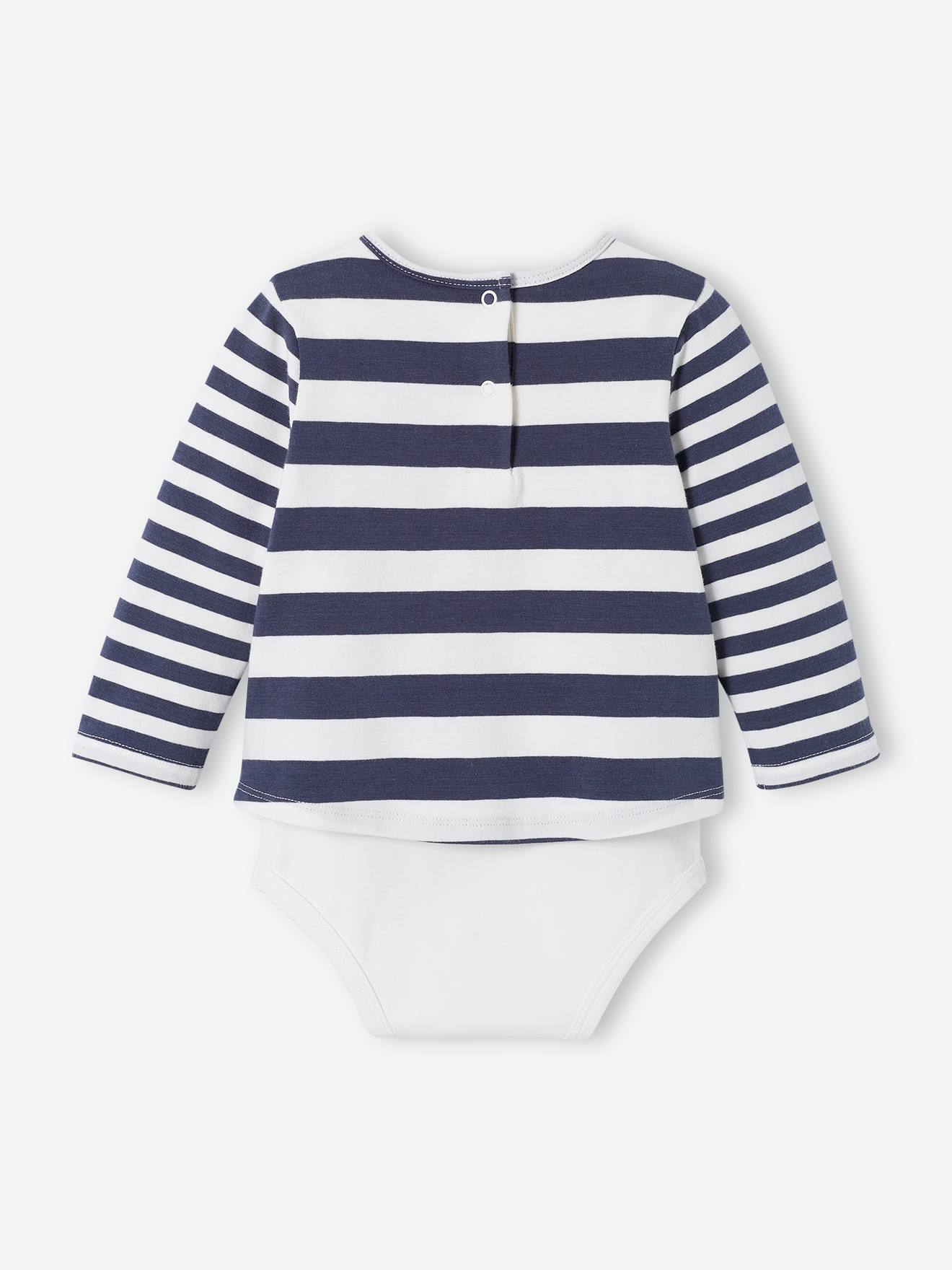 Camiseta estilo marinheiro, body de manga comprida para bebê, branco-creme