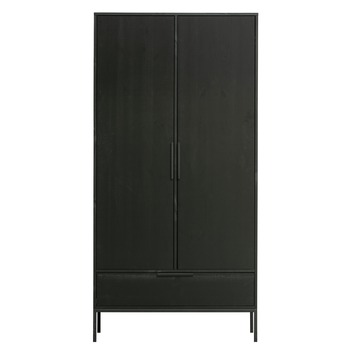 WOOOD kledingkast 2-deurs Adam zwart grenenhout 200 x 100 x 53 cm