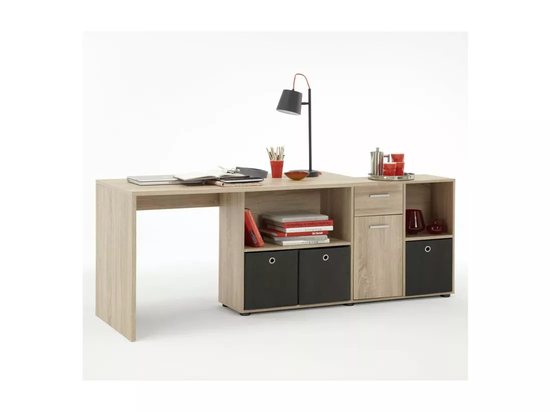 Bureau d'Angle Modulable avec Caisson, Tiroir et Étagères de Rangements - Lex