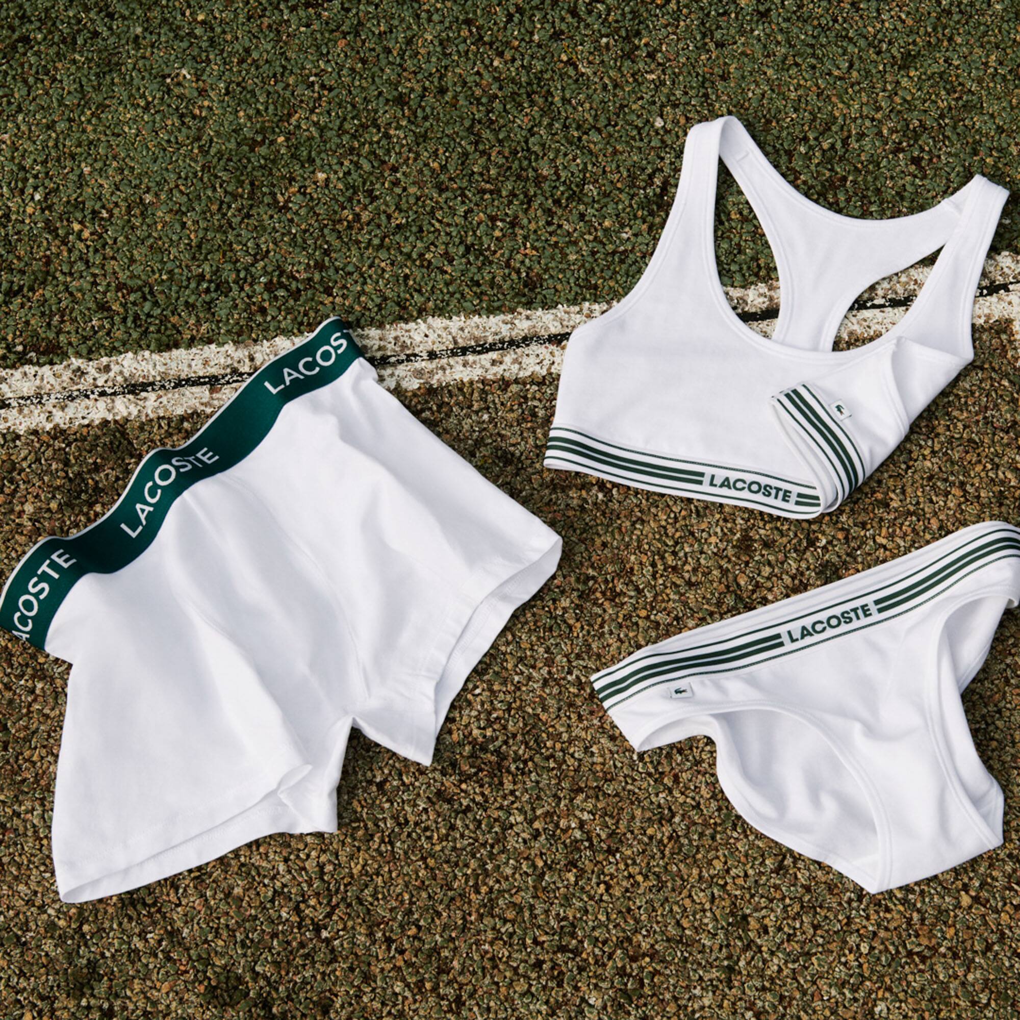 Culotte avec ceinture contrastée en coton stretch Culottes & bas - Blanc - Lacoste - Femme