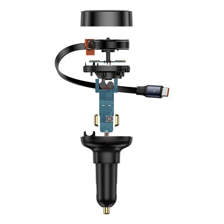(60W) USB C Auto KFZ Ladegerät mit einziehbarem USB C Kabel - Schwarz