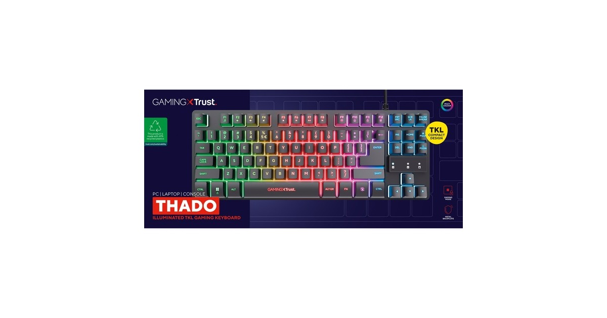 TrustGXT 833 Thado TKL gamingtoetsenbord , gaming toetsenbord  (Zwart, US lay-out, Membraan, TKL, RGB)