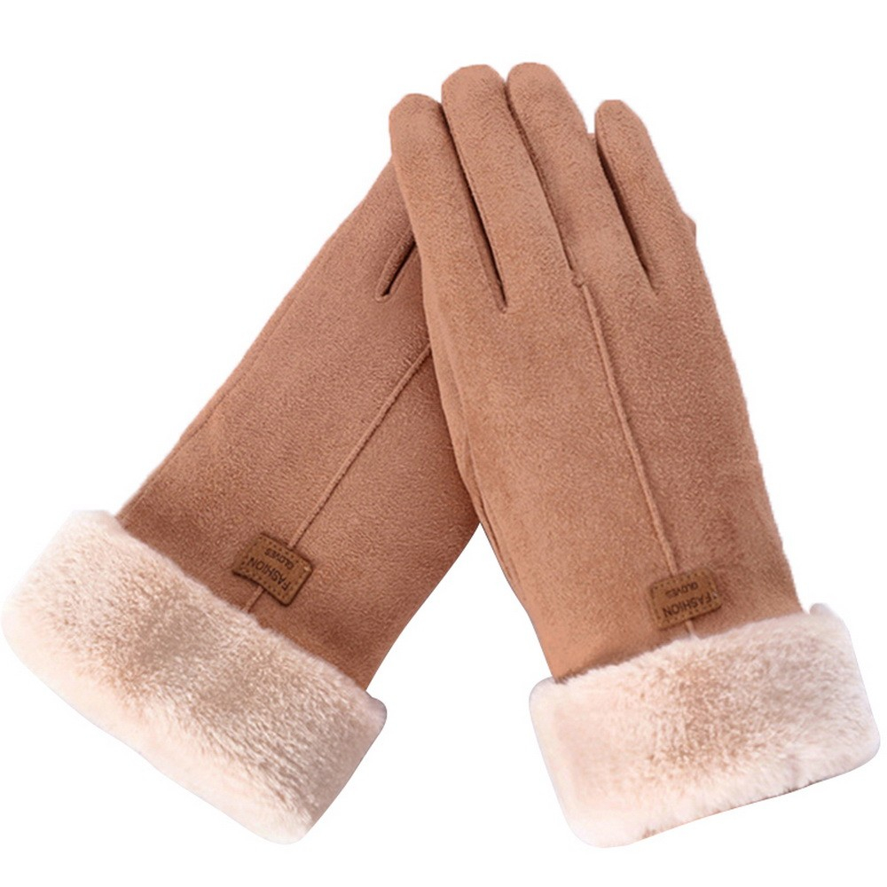 (1 Paar) Kapazitive Touchscreen Handschuhe Gefütterte Damen Handschuhe im Wildleder Look (One Size) - Braun
