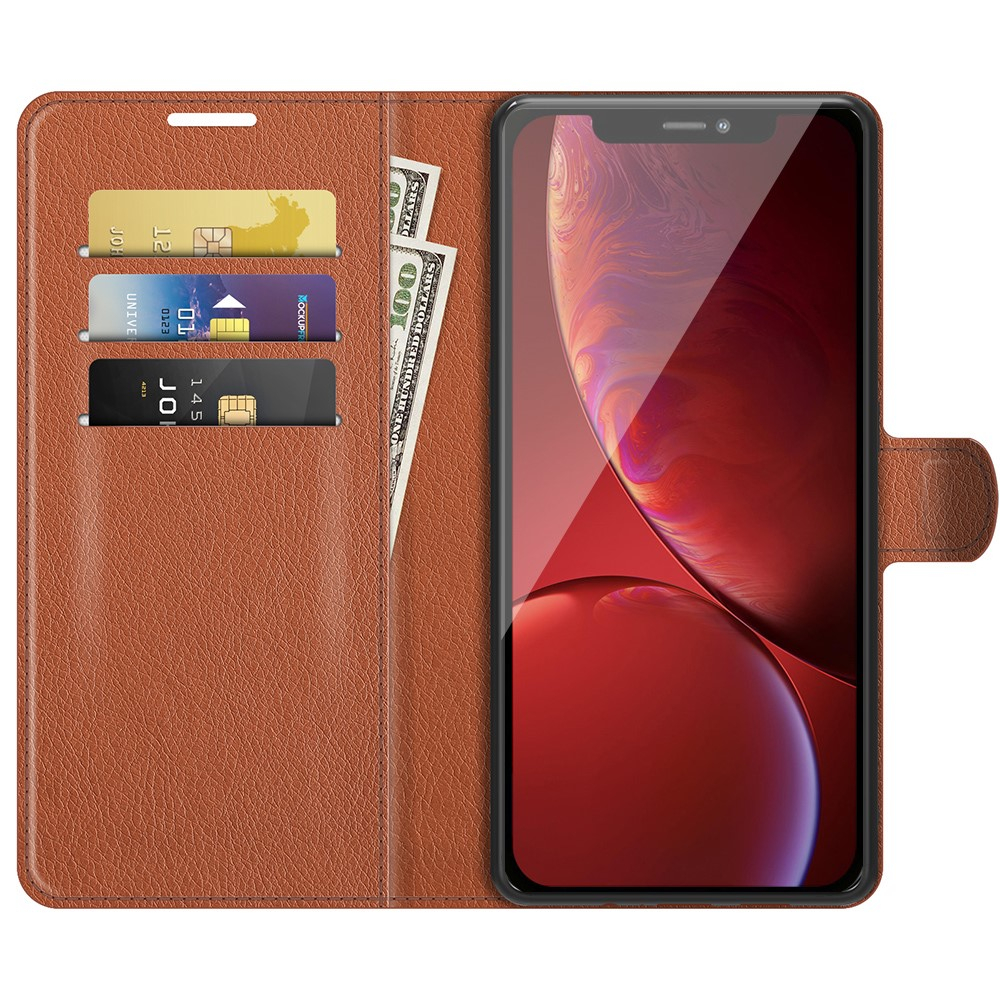 iPhone 13 Pro Leder Tasche Flip Cover Litchi Look - Braun