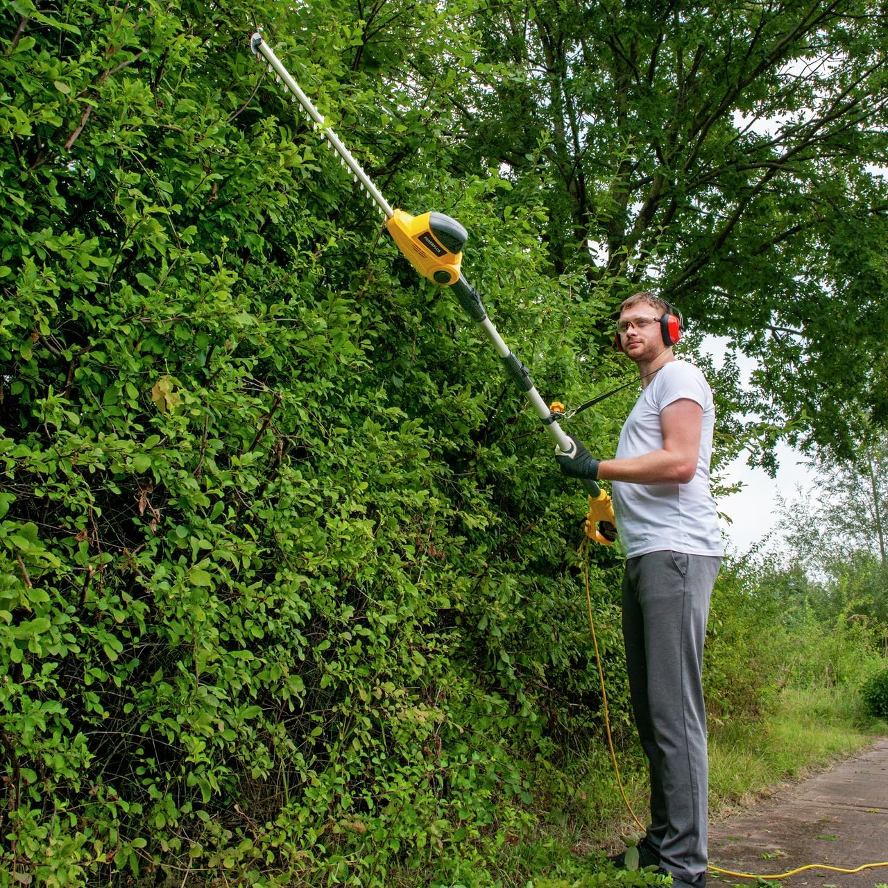 Powerplus Elektrische-Teleskop-Heckenschere POWXG2044 - mit 550 W, 550 mm Klinge und 24 mm Abstand, mit Teleskopgriff, Gartenwerkzeug, Gartenschere zum Schneiden von Büschen, Hecken und Pflanzen