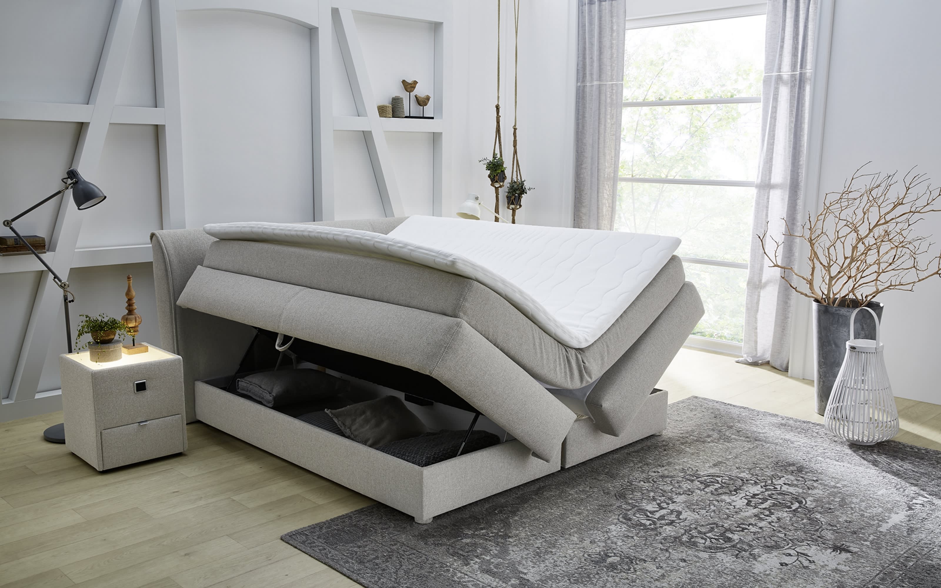 Boxspringbett Carla Mix, beige, 160 x 200 cm, Härtegrad medium undfest