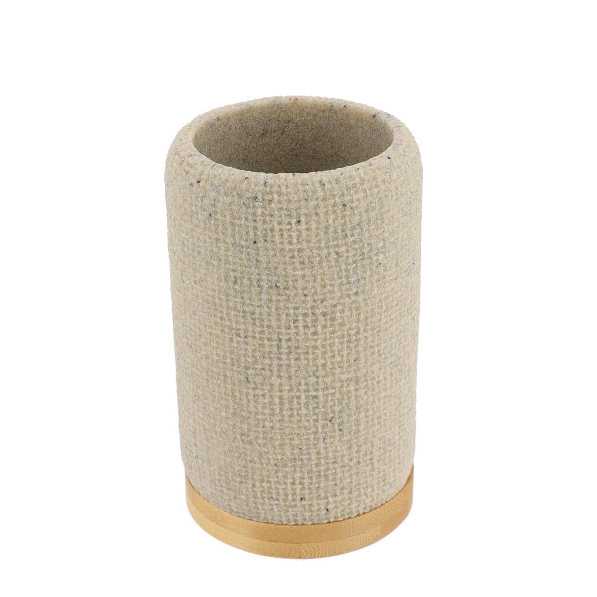GOBELET POLYRESINE ROND EFFET MAILLE ET BAMBOU NATUREL