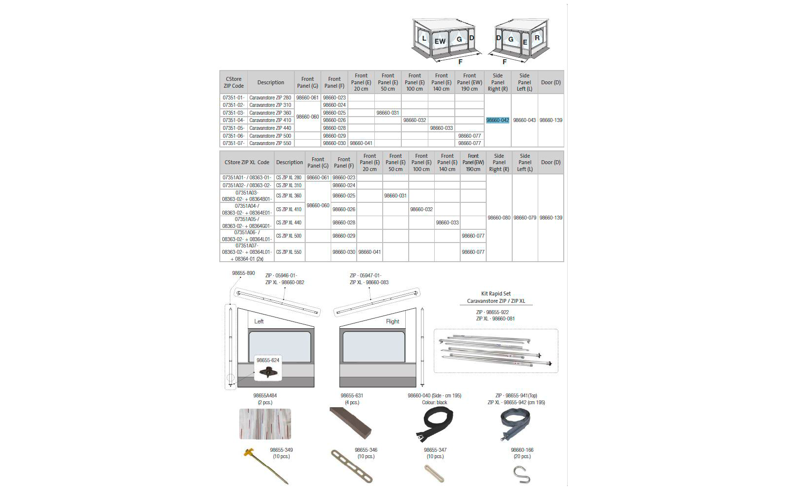 Fiamma Seitenwand rechts für Markise Caravanstore ZIP 280-550 - Fiamma Ersatzteilnummer 98660-042