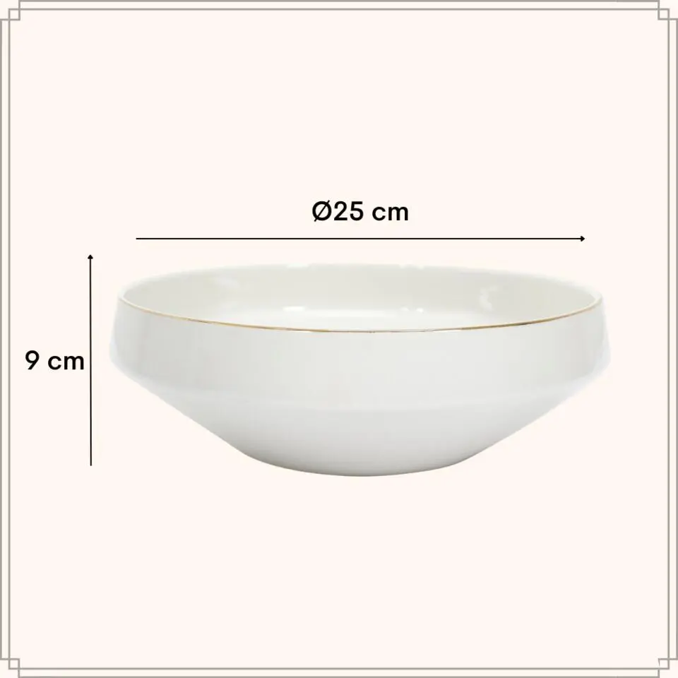 OTIX Saladeschaal Slakom Serveerschaal 25cm Wit met gouden rand Porselein