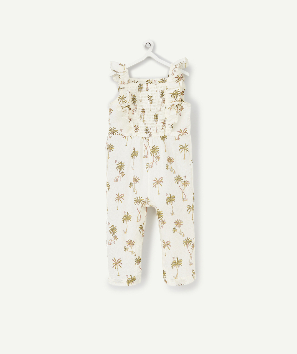 COMBINAISON BÉBÉ FILLE BLANCHE EN COTON AVEC PALMIERS FLOQUÉS