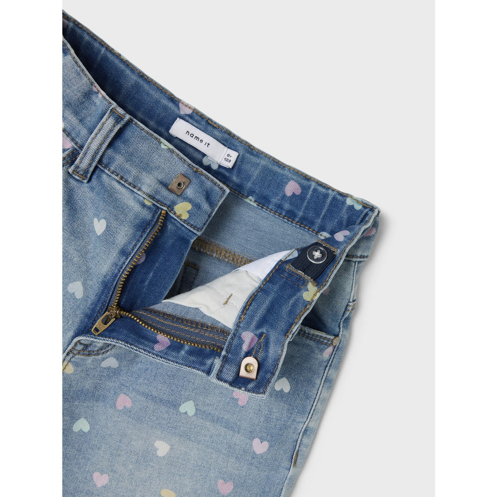 Køb Name It Medium Blue Denim Rose High Waist Mom Denim Shorts Noos