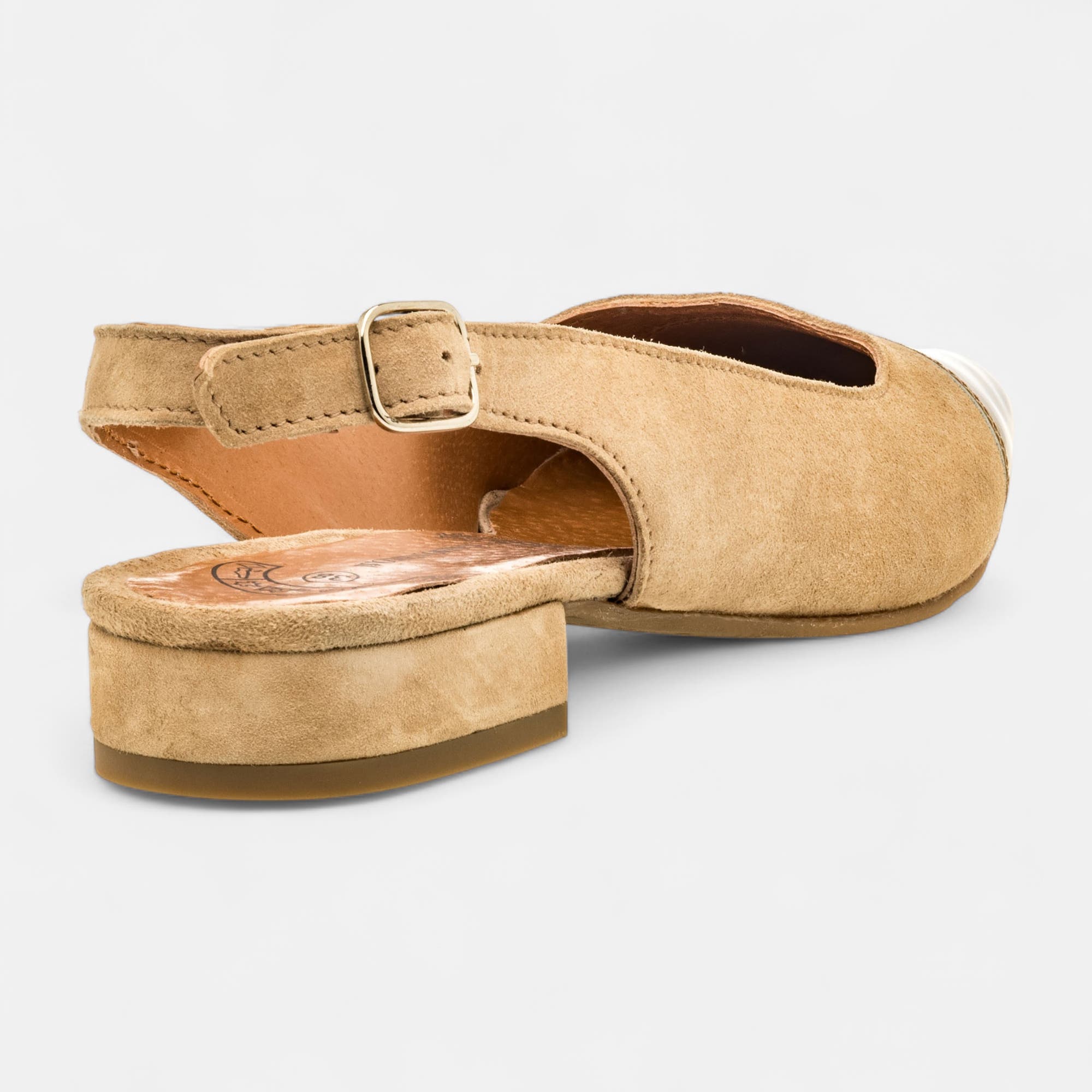 Escarpins avec bride arrière Femme en cuir beige