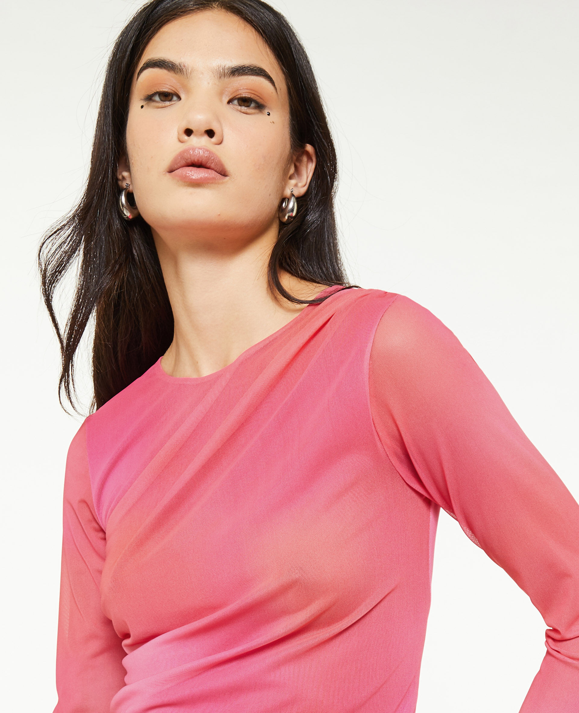 Top en tulle avec fronces - Rose fuchsia
