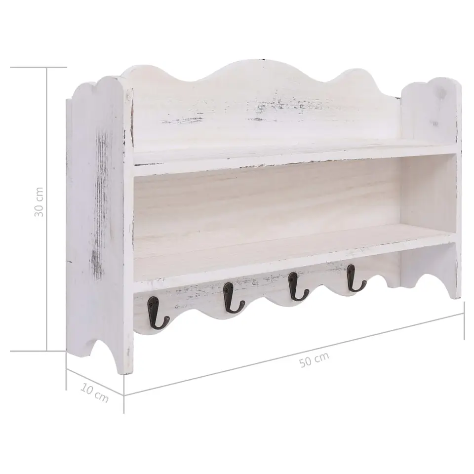 vidaXL - Kapstok - Wit - Hout - 50 x 10 x 30 cm