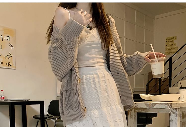 Kilopi - Maxi A-lijn rok met hoge taille en effen kant