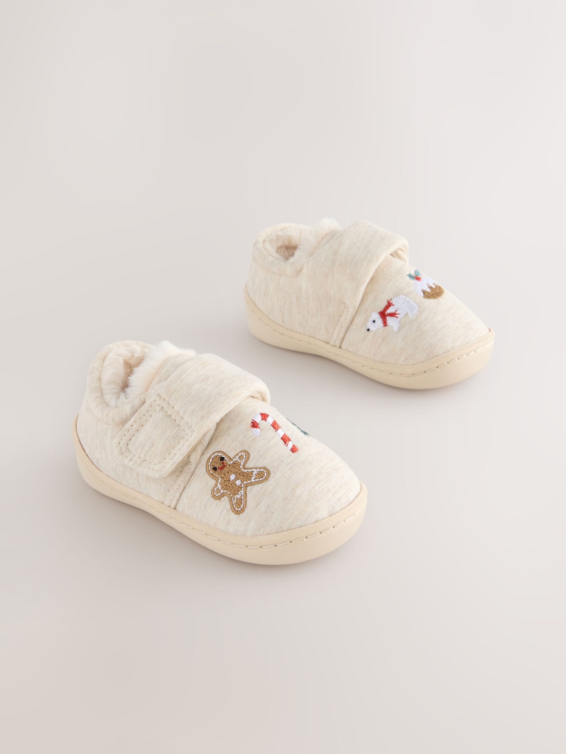 Neutrale kerst - Warm gevoerde pantoffels met kuipzool
