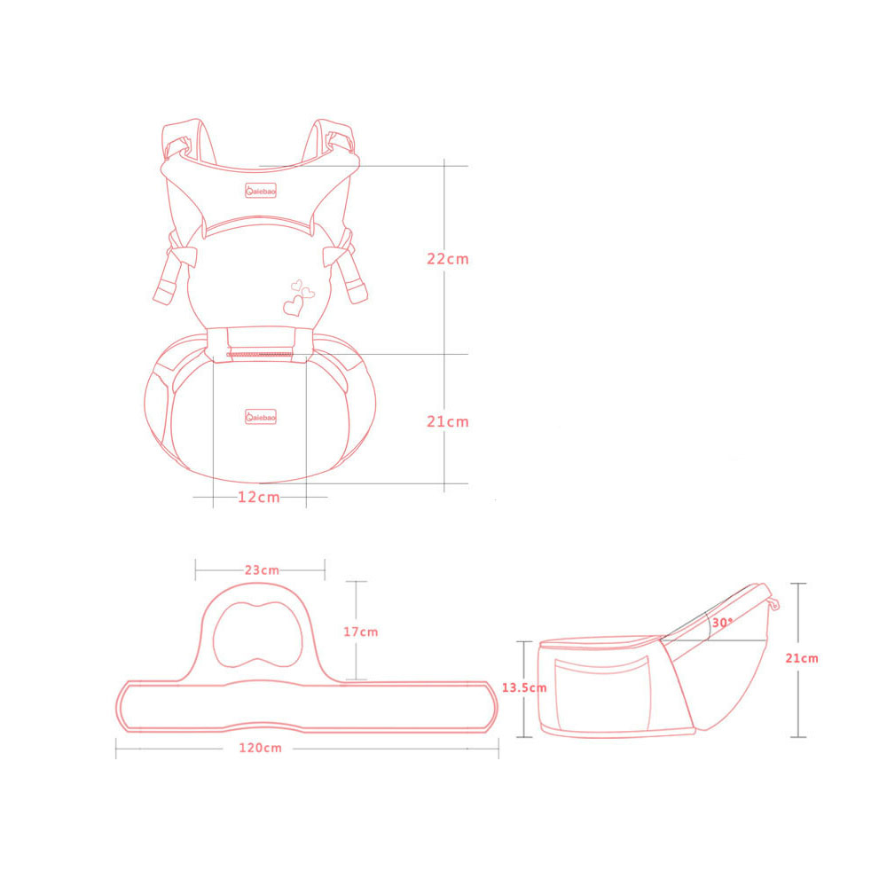Ergonomische Hüftsitz Babytrage Tragesystem mit Schmetterlings Drehschnalle (bis 20 kg) - Grau