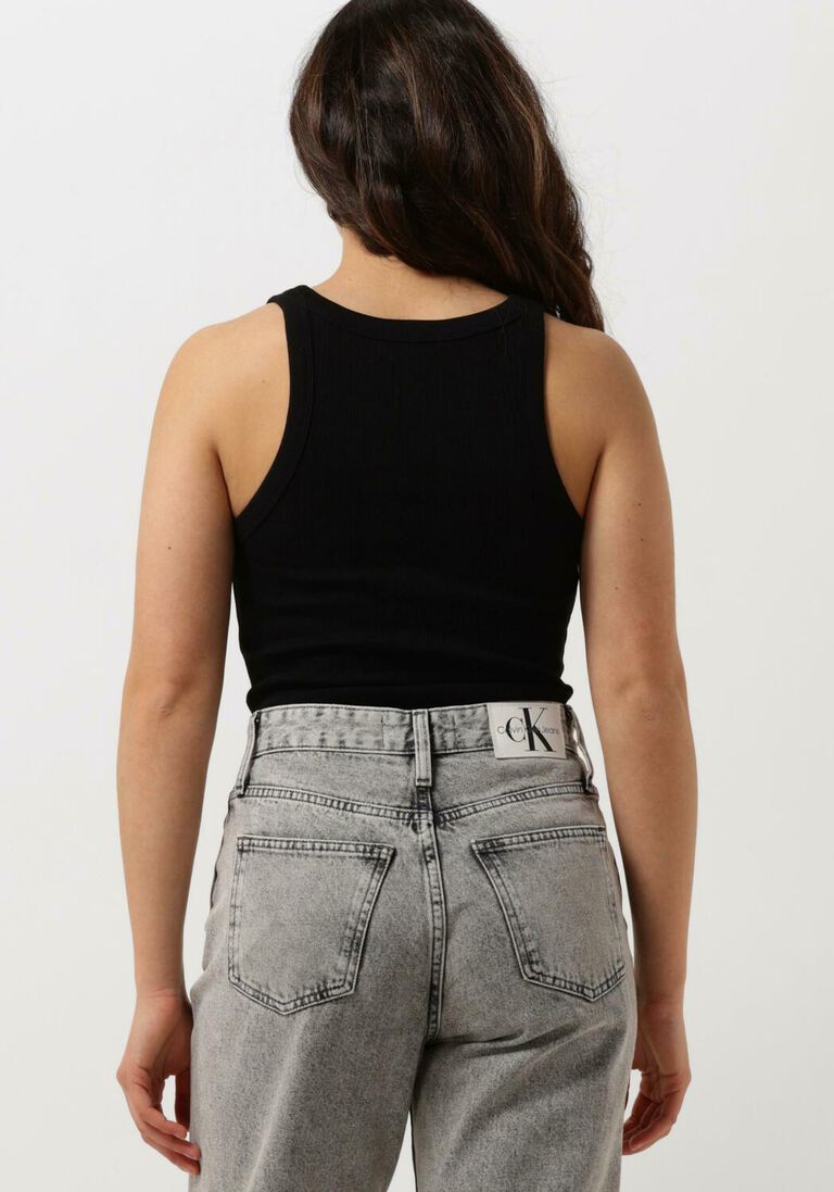 CALVIN KLEIN zwarte calvin klein top variegated rib woven tab tank