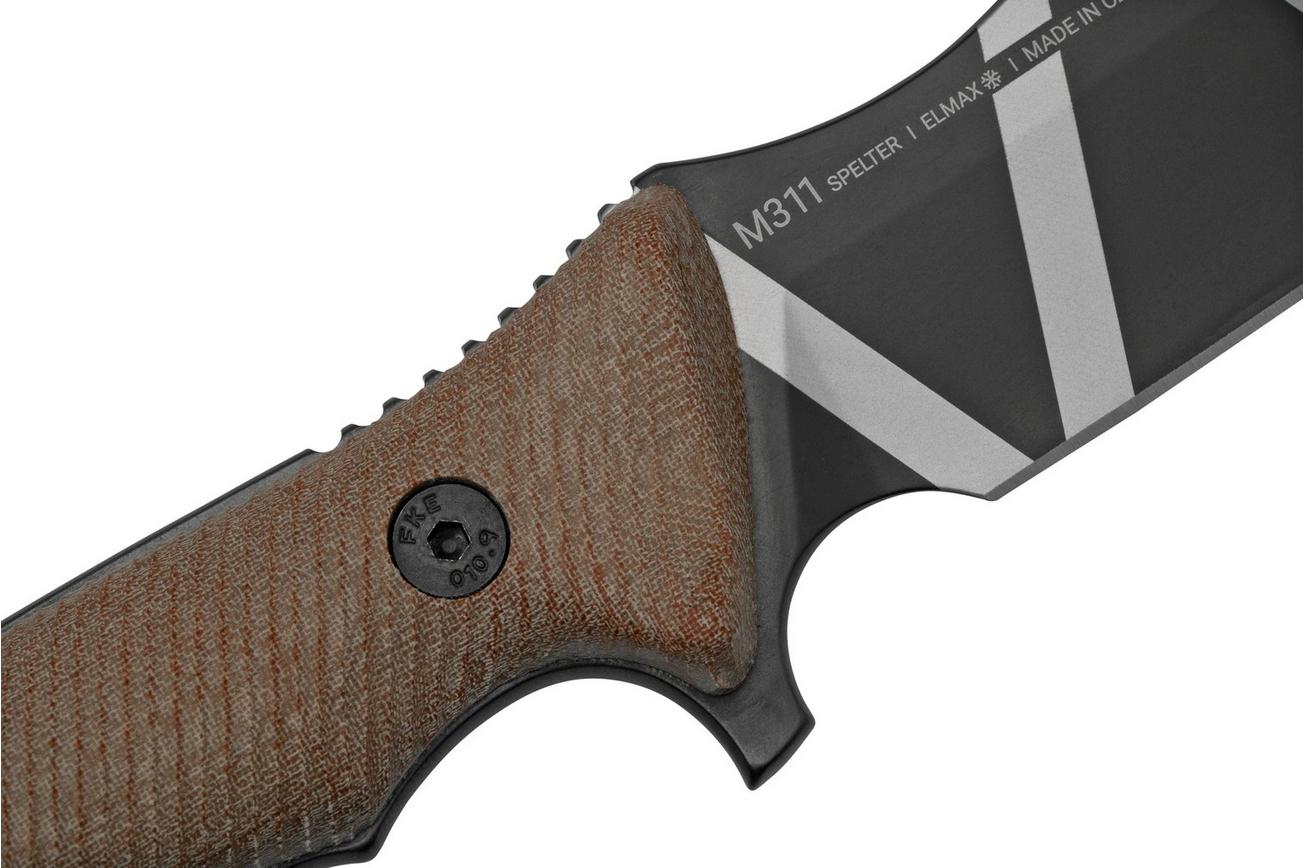 ANV Knives M311 SPELTER DLC Camo Elmax, Coyote Micarta Handle, Black Kydex Sheath, survivalmes