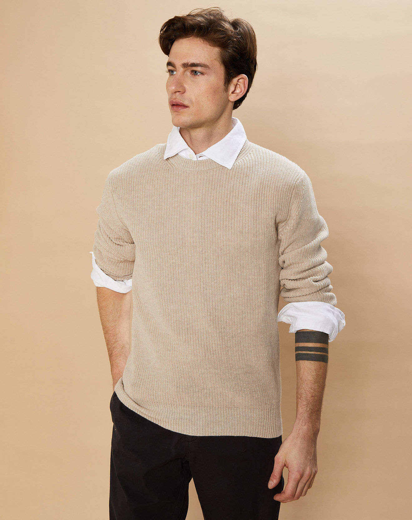 Hartford Pull en Coton & Cachemire Rib Crew natural