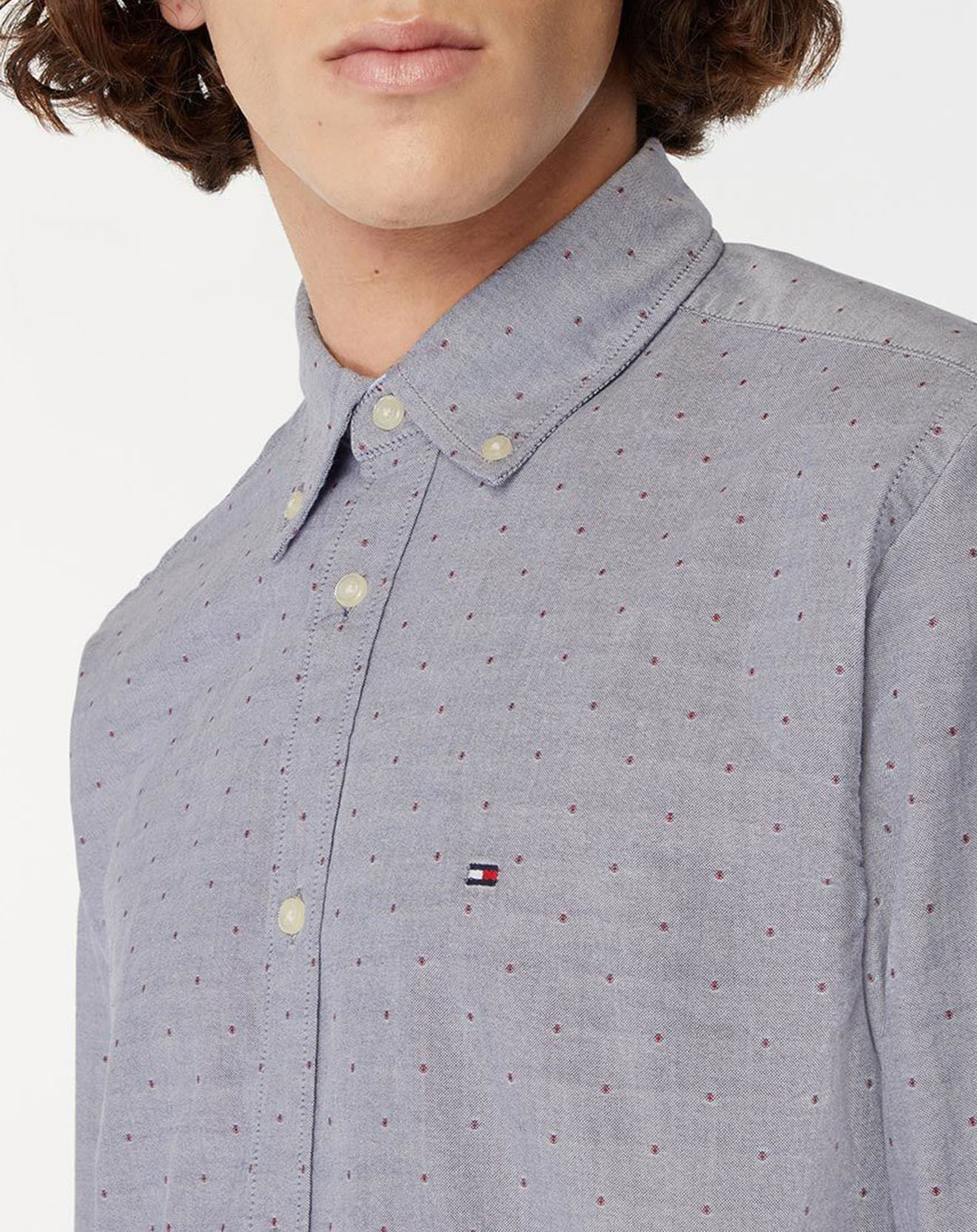 Tommy Hilfiger Chemise ajustée Oxford à pois bleu/rouge