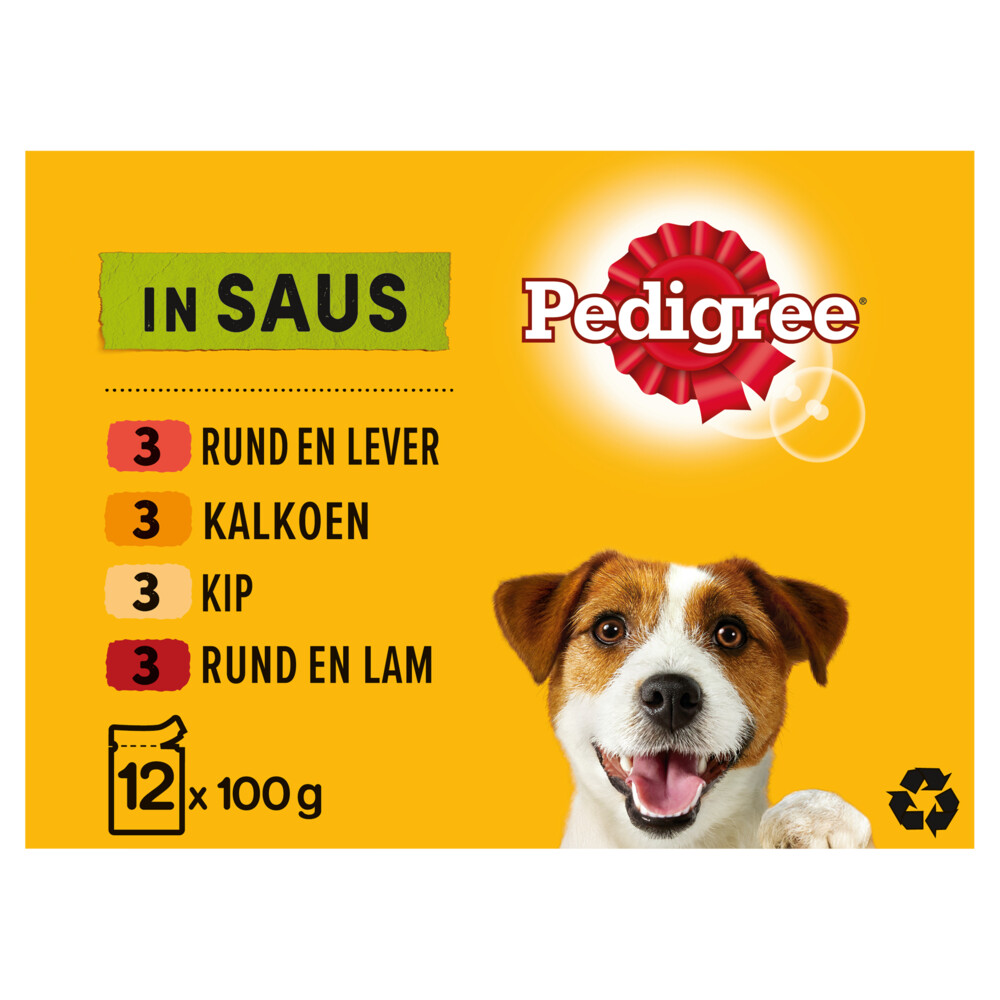 Pedigree Adult Hondenvoer Maaltijdzakjes Multipack Vlees & Gevogelte in Saus12 x 100 gr
