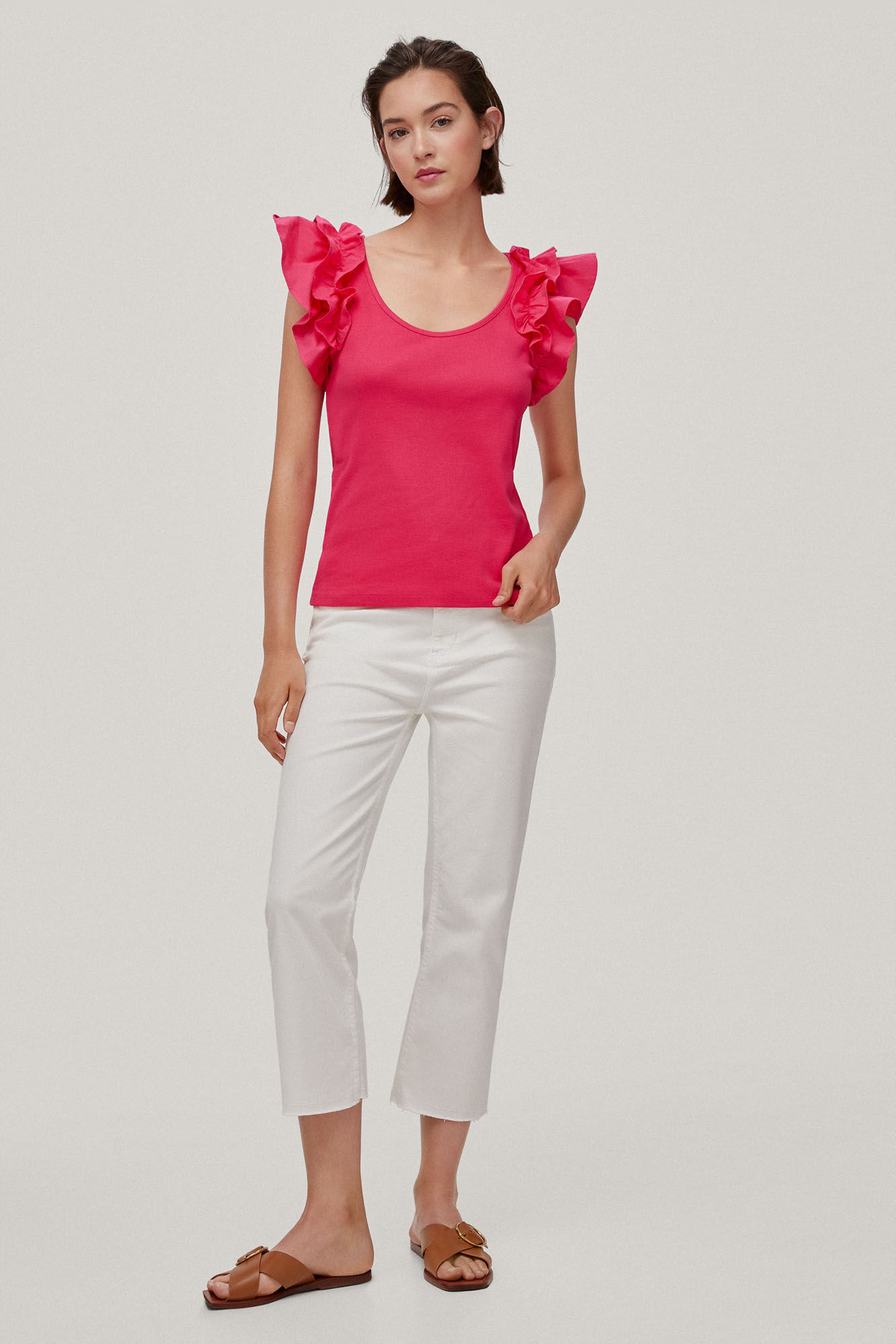 Camiseta com alças franzidas - Rosa