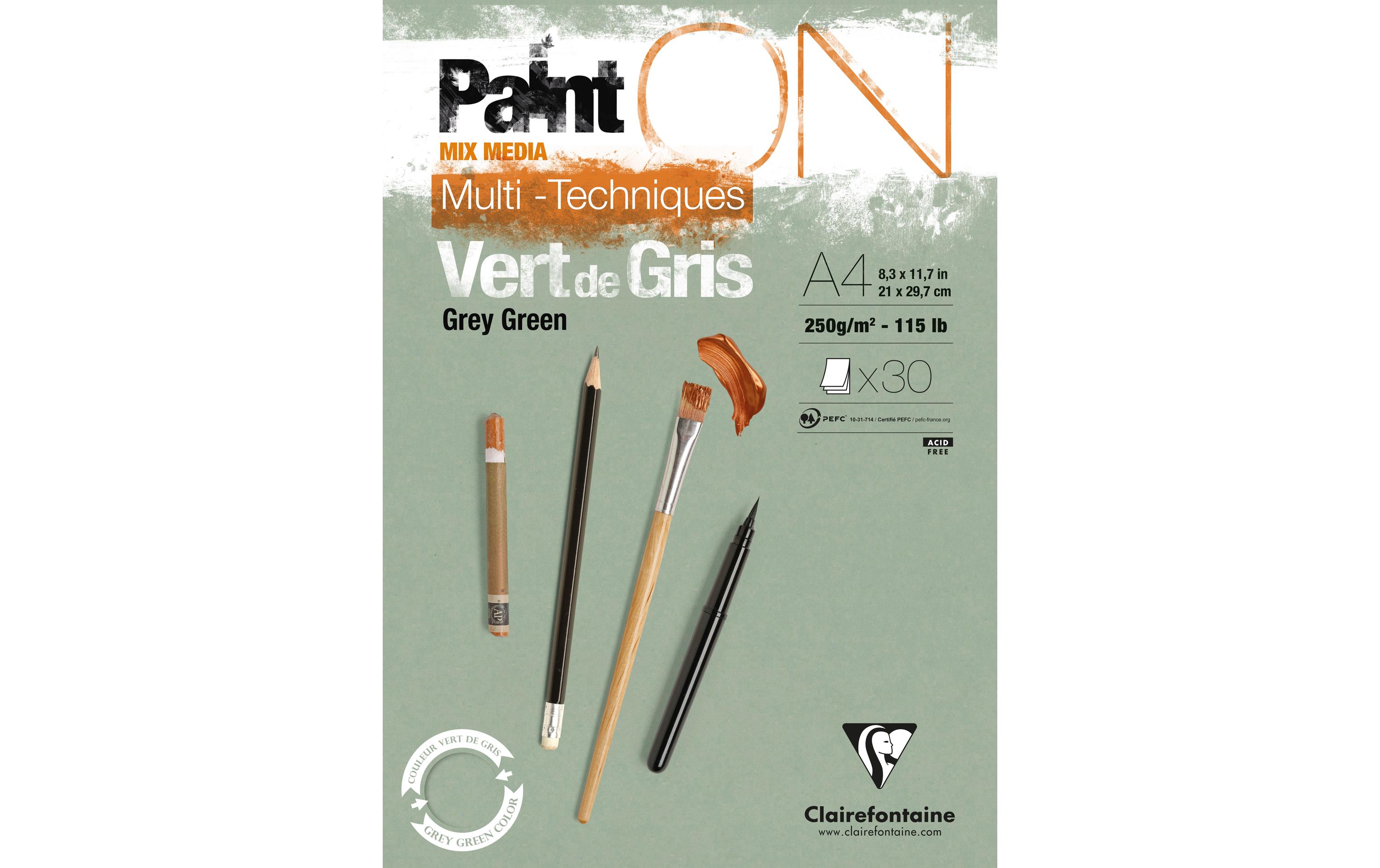 Malblock PaintON A4, 30 Blatt, GrüngrauPapier aus 100% Zellulose