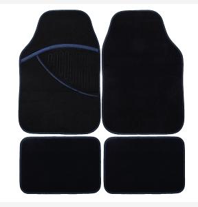 TAPIS AUTO 4 PCS MOQUETTE NOIR LISERET BLEU ELITE