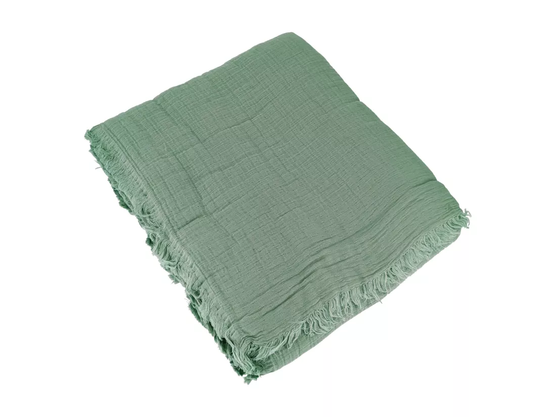 Dessus de lit 230x250 cm BREHAT 100% gaze de coton vert lichen