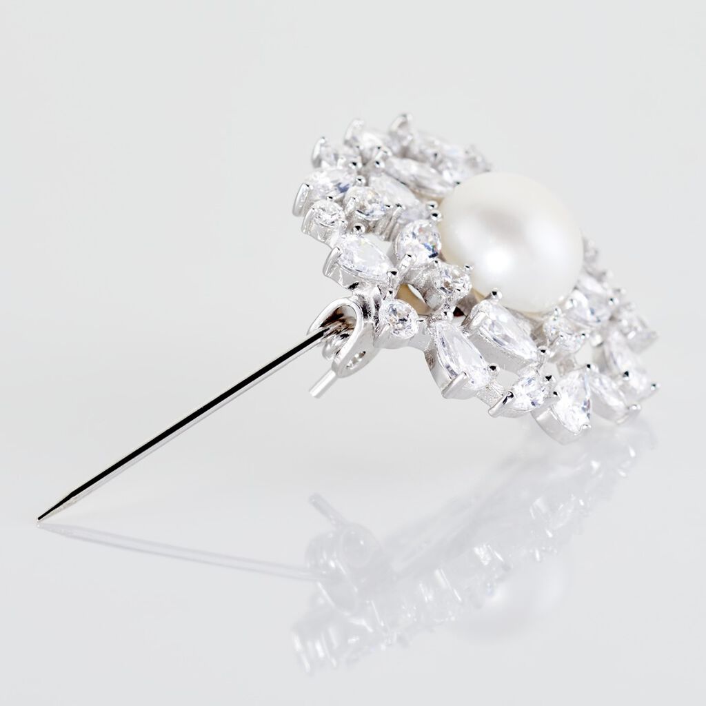 Broche Kaki Argent Blanc Perle De Culture