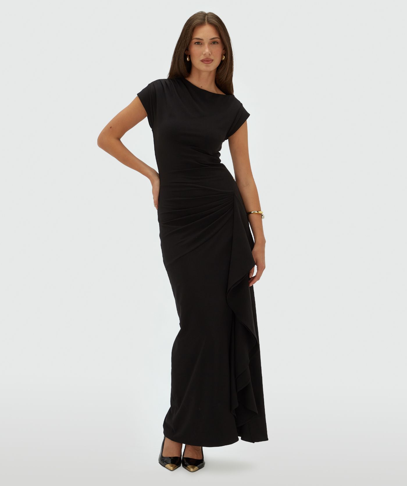 JV-ZYLAS slim fit maxi jurk met ruffles - black