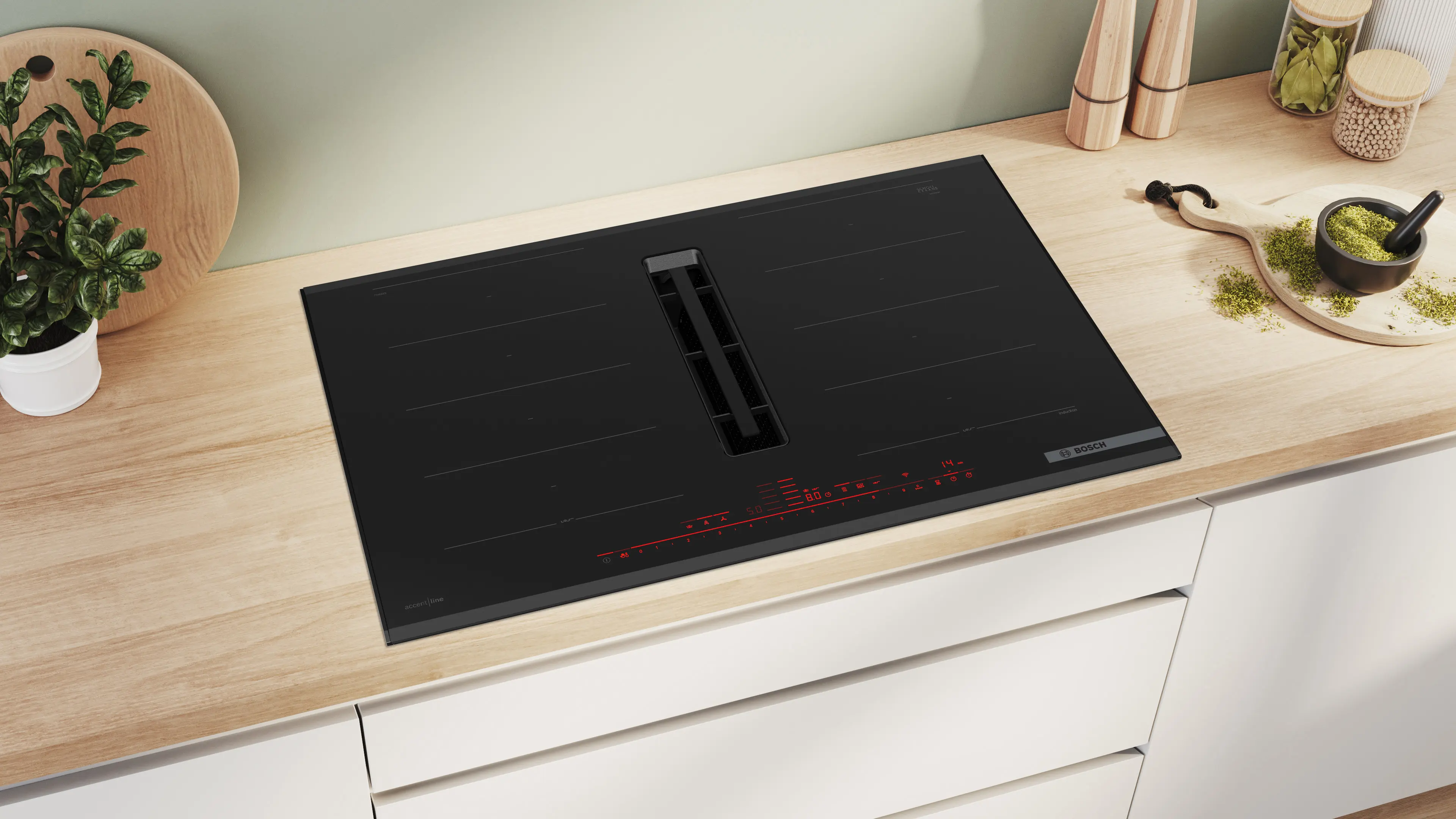 Serie 8 Inductiekookplaat met afzuiging 80 cm opbouwmontage met rand